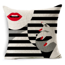 Housse de coussin modern art Sexy À Lèvres Personnalisé Coussin Couvre Noir et Rouge Bande Jet oreillers Couverture Rouge Nail Oreillers Cas Chambre Canapé Décoration Canapé cadeau 2