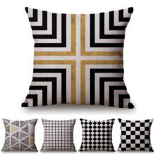 Housses de coussin scandinave classique mode Scandinave Jeter Taie d'oreiller Style Nordique Coussin Décoratif Couvre Noir Jaune Géométrique Bandes Plaid Housse de Coussin pour Canapé