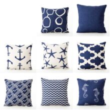 Housse de coussin marin bleu