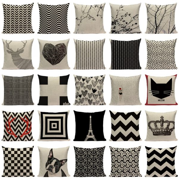 Housse de coussin géométrique carré noir Housse de coussin géométrique carré noir 1