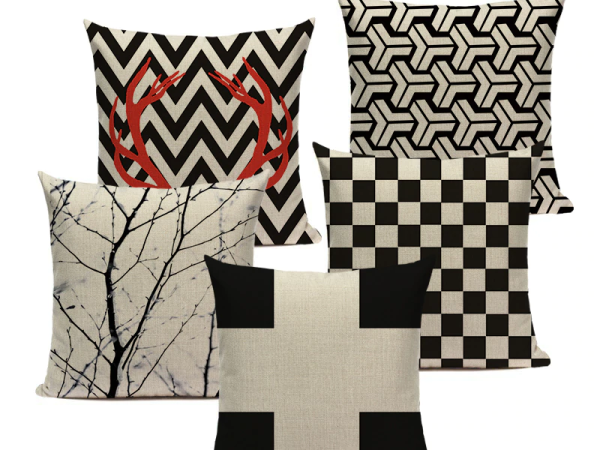 Housse de coussin géométrique carré noir
