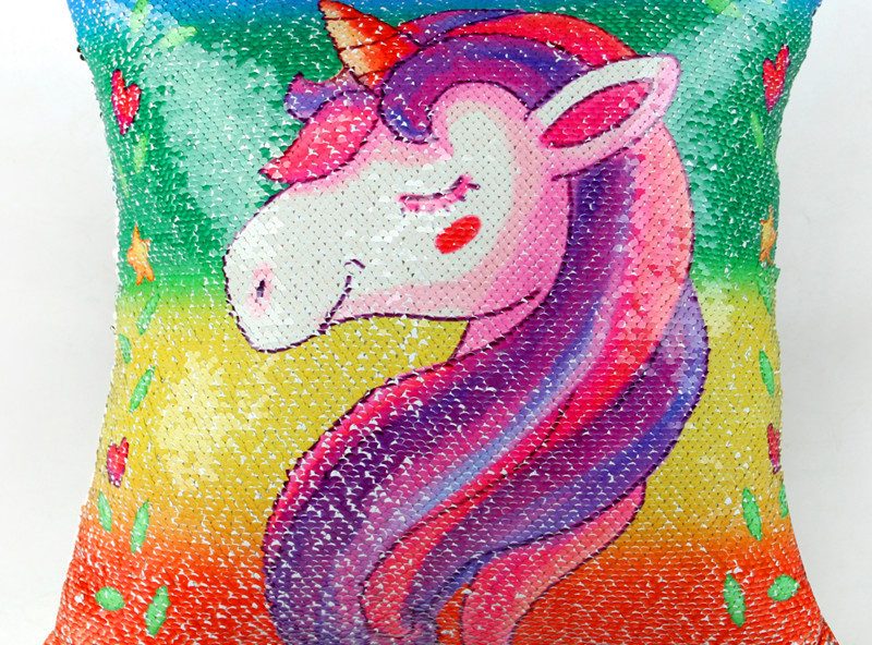 Housse de coussin licorne sequin