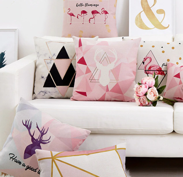 housse de coussin cerf et flamant rose