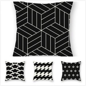 RULDGE 1 pc Géométrique Housse de Coussin Polyester Taie d'oreiller Noir Et Blanc Accueil Décoratif Oreillers Couverture Pour Canapé Voiture 1