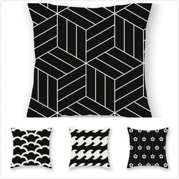 Housse de coussin black & white scandinave RULDGE 1 pc Géométrique Housse de Coussin Polyester Taie d'oreiller Noir Et Blanc Accueil Décoratif Oreillers Couverture Pour Canapé Voiture 1