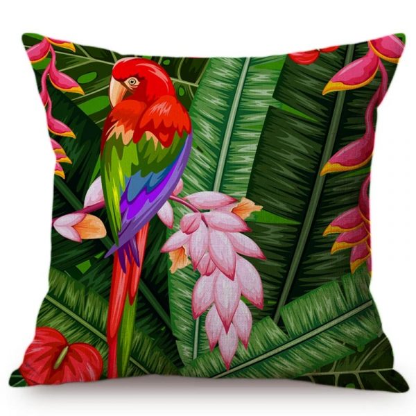Housse de coussin collection perroquet tropical