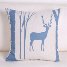 Housse de coussin collection cerf et forêt bleu