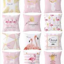 Housse de coussin cerf et flamant rose 1