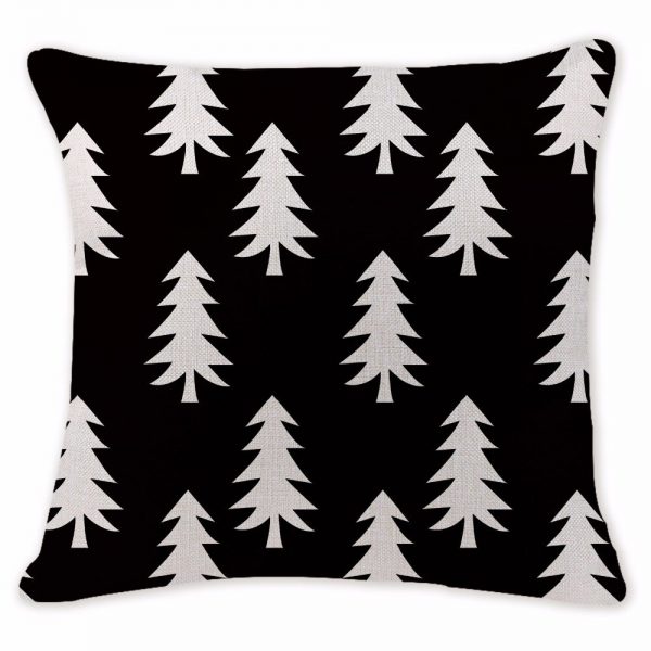 Rétro Simple coussins cas scandinave pin arbre oreiller couvre extérieur coton linge décoration de maison noir blanc coussin lombaire 2