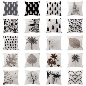 Rétro Simple coussins cas scandinave pin arbre oreiller couvre extérieur coton linge décoration de maison noir blanc coussin lombaire
