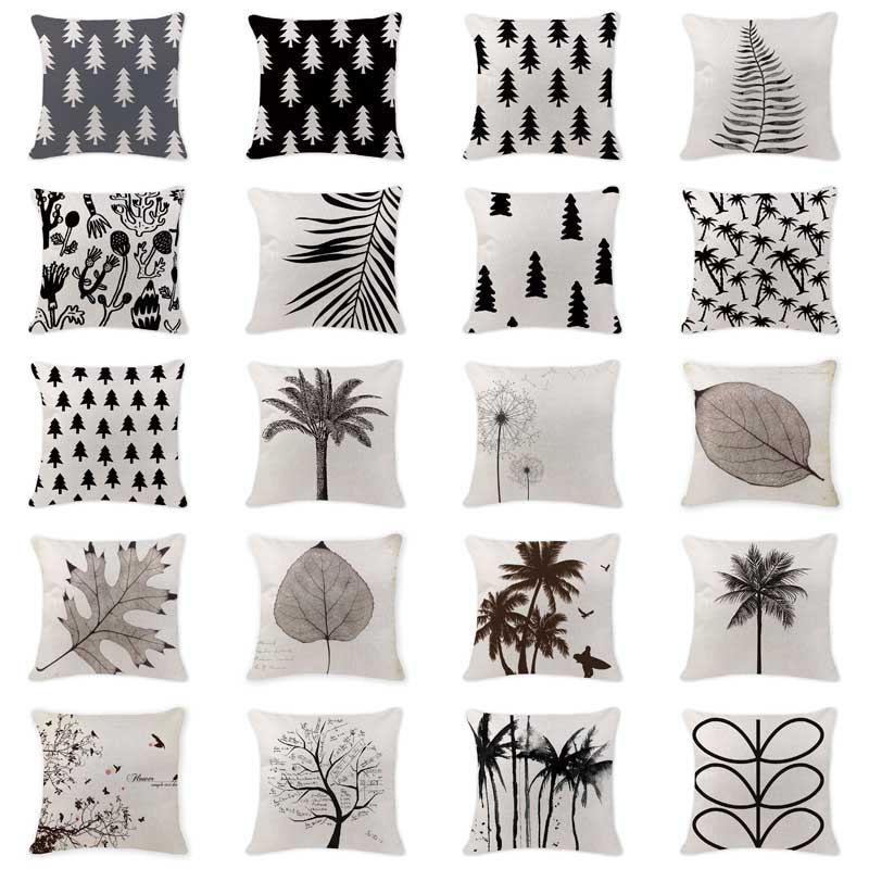 Rétro Simple coussins cas scandinave pin arbre oreiller couvre extérieur coton linge décoration de maison noir blanc coussin lombaire