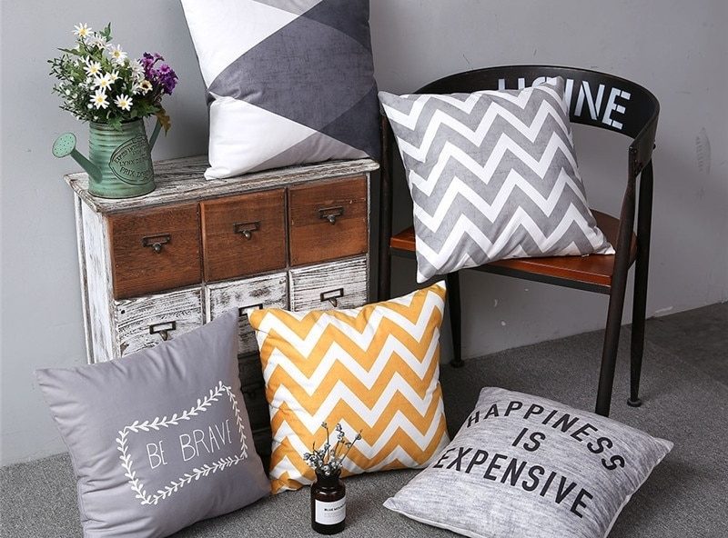 Housse de coussin collection damier gris 1