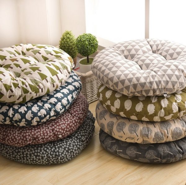 Coussin De Sol En Forme De Biscuit - Décoration Beige Carré, Polyester Doux