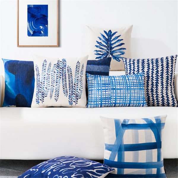 Housse de coussin bleu nordique chic Housse de coussin bleu nordique chic 1