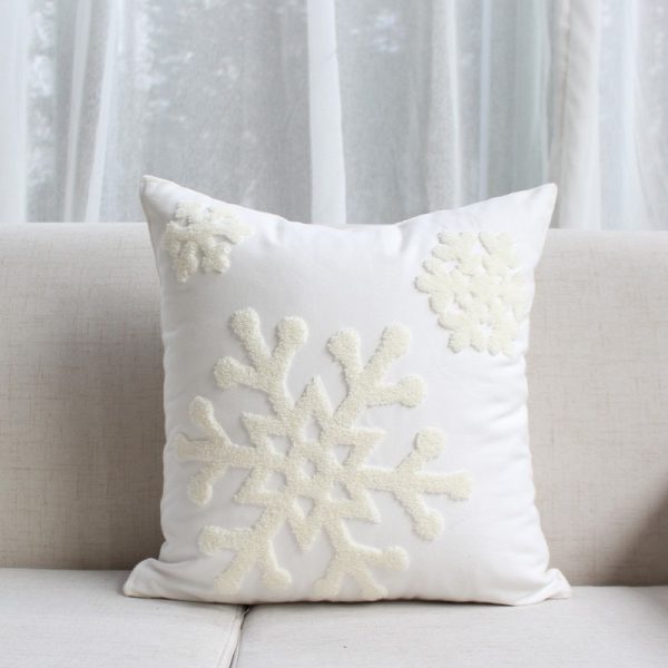 Housses De Coussin Noël – Lot De 4 – Motifs Brodés Flocons Et Rennes – Taille 45 Cm, Flanelle Douce