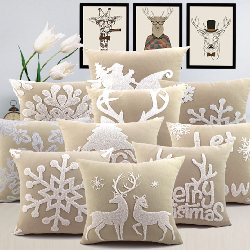 Lot De 2 Housses De Coussin Noël Deconovo - 40x40 Cm, Rouge, Motif Festif, Pour Décoration Salon