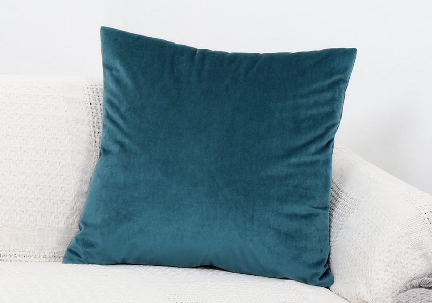 coussin velours bleu canard carré