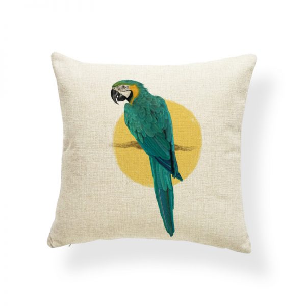 Housse de coussin oiseaux toucan & perruche 1