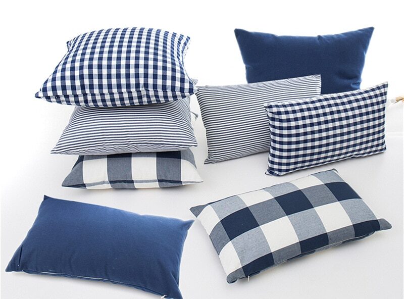 Housse de coussin collection carreaux bleu 1