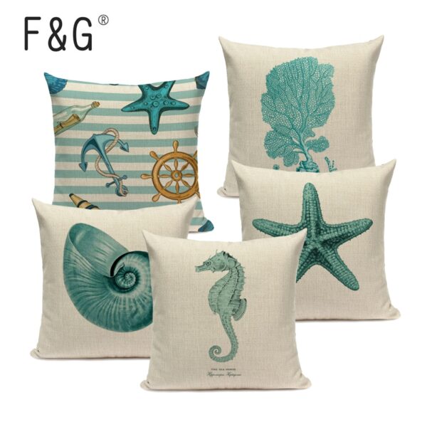 Housse de coussin bord de mer vert turquoise Housse de coussin bord de mer vert turquoise 1