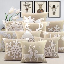 Housse de coussin noël cerf brodé rouget et beige Housse de coussin noël cerf brodé rouget et beige 2