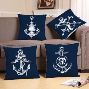 Housse de coussin ancre bleu bord de mer 1