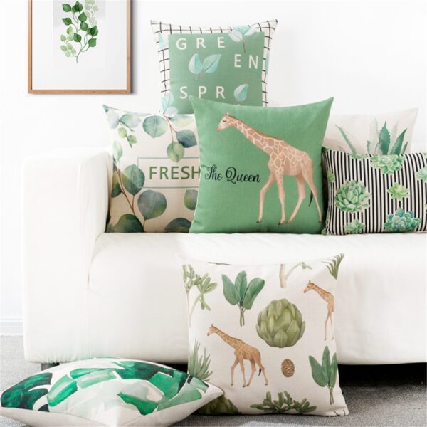 Housse de coussin la girafe verte Housse de coussin nordique la girafe verte 1