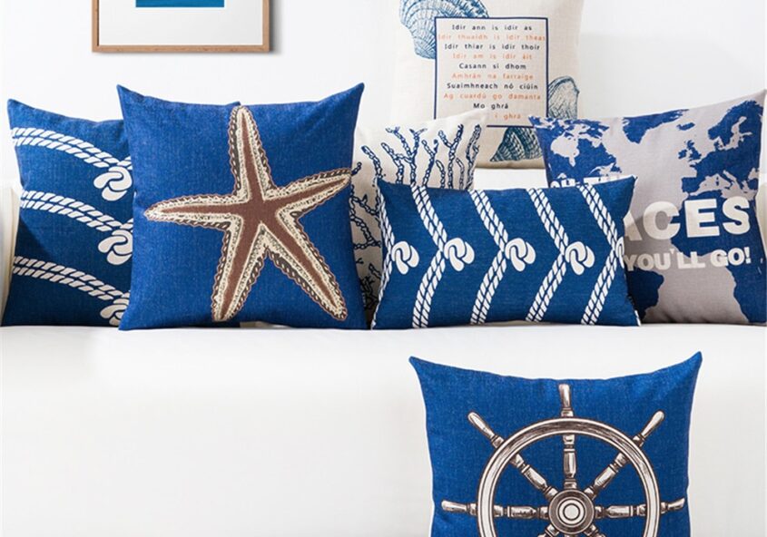 Housse de coussin nœud marin bord de mer 1