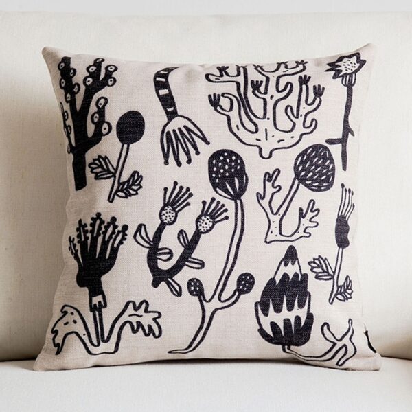 Housse de coussin dessin floral noir et blanc 6