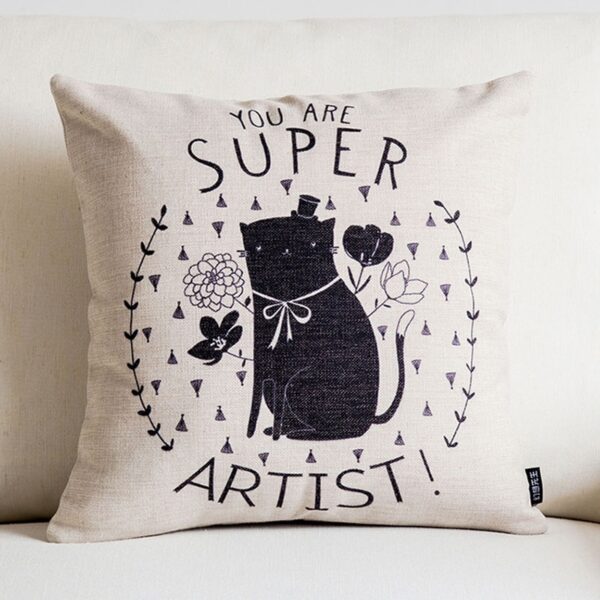 Housse de coussin dessin floral noir et blanc 4