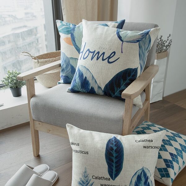 Housse de coussin plante bleu nordique 2
