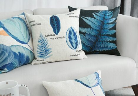 Housse de coussin plante bleu nordique 1