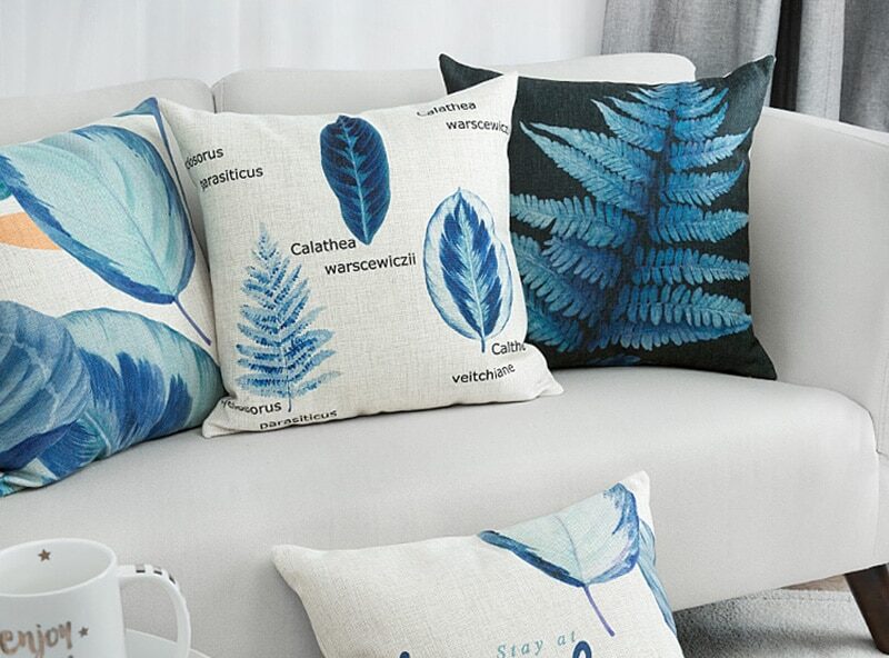Housse de coussin plante bleu nordique 1