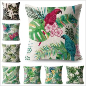 Housse de coussin tropicale perruche nature Housse de coussin tropicale perruche nature  1