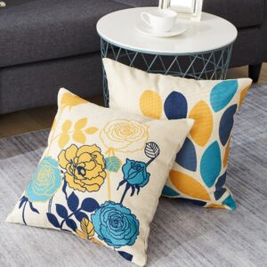 Housse de coussin fleur d’oiseaux jaune et bleu Housse de coussin fleur d'oiseaux jaune et bleu 2