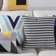 Housse de coussin scandinave géométrique bleu jaune Housse de coussin scandinave géométrique bleu jaune 2