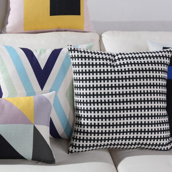 Housse de coussin scandinave géométrique bleu jaune Housse de coussin scandinave géométrique bleu jaune 2