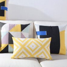 Housse de coussin scandinave géométrique bleu jaune  4