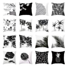 Housse de coussin jungle palmeraie noir et blanc Housse de coussin jungle palmeraie noir et blanc 1