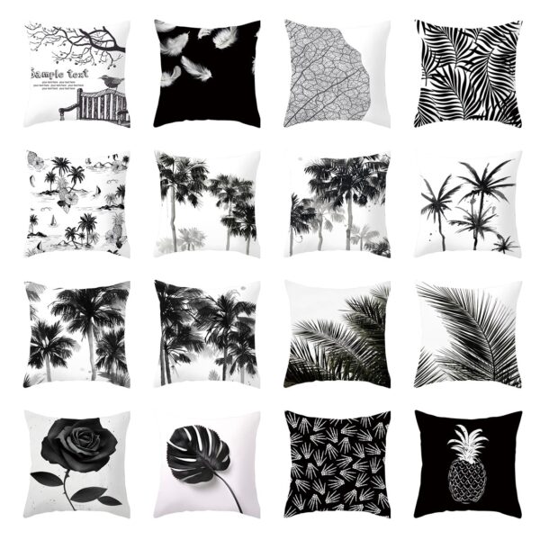 Housse de coussin jungle palmeraie noir et blanc Housse de coussin jungle palmeraie noir et blanc 1