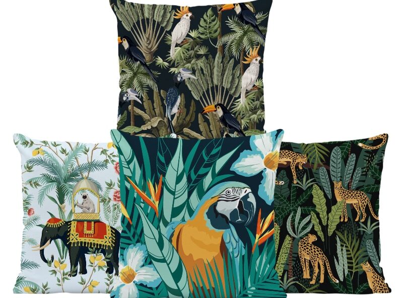 Housse de coussin coco jungle tigre tropical 1