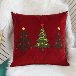 housse de Coussin noël sapin brodé rouget vert 2