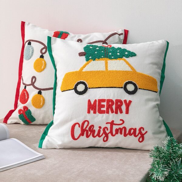 housse de Coussin de noël guirlande brodée 2