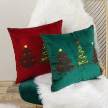 housse de Coussin noël sapin brodé rouget vert 1