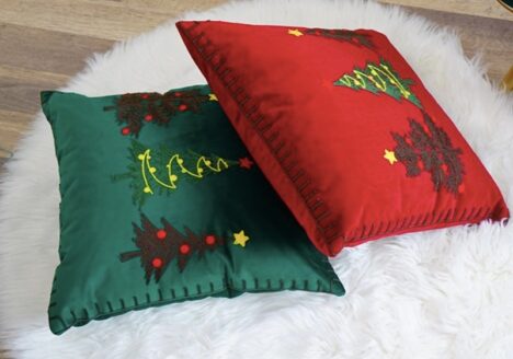housse de Coussin noël sapin brodé rouget vert 4