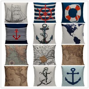 Housse de coussin marin bateau bleu Housse de coussin marin bateau bleu 1