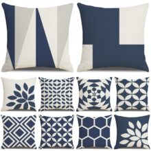 Housse de coussin Scandinave géométrique fleur bleu  1