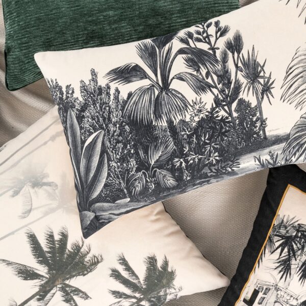 Housse de coussin nature jungle retro noir et blanc 3