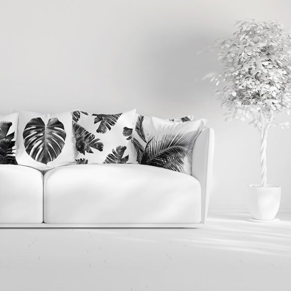Housse de coussin Nature tropical noir et blanc 2