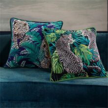 Housse de coussin jungle velours tropical léopard Housse de coussin jungle velours tropical léopard  1